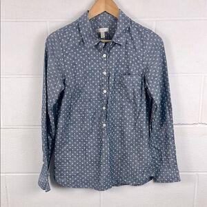 J.Crew NWT chambray long sleeve popover dot blouse